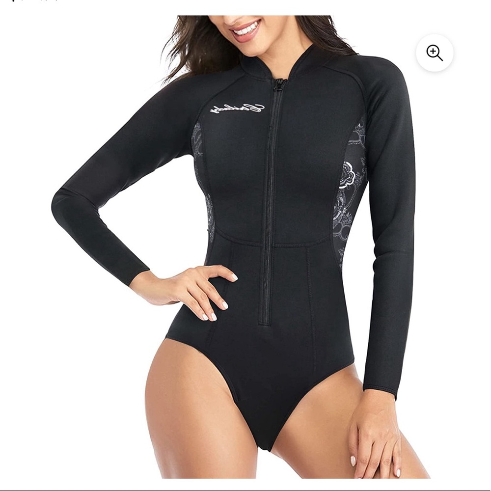 CtriLady Neoprene Wetsuit Long Sleeve Swimsuit  Front Zipper Swimming Surfing